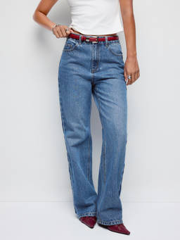 Cider - Denim Women's Mid-Rise Wide Leg Jeans Mid Blue