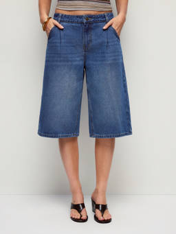 Cider - Women's Mid-Rise Wide-Leg Bermuda Jorts Navy Blue