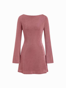 Cider - Textured Women's Backless Cowl Neck Slim Mini Dress Pink