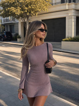 Cider - Textured Women's Backless Cowl Neck Mini Dress Purple