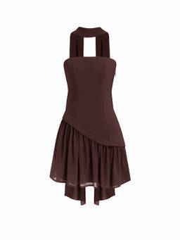 Cider - Chiffon Women's Strapless Lace-Up A-Line Mini Dress Brown