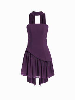 Cider - Chiffon Women's Bandeau Lace-Up A-Line Mini Dress Purple