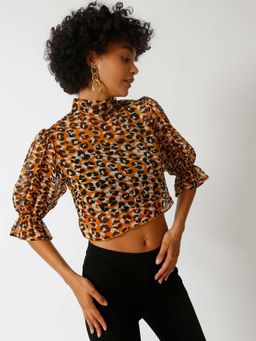 PINACOLADA - Women Orange Printed Stylish Casual Crop Top