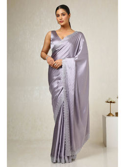 Soch - Women's Purple Satin Embellished Saree with Unstitched Blouse