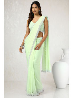 Soch - Women's Light Green Georgette Embellished Saree with Unstitched Blouse