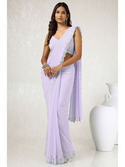 Soch - Women's Lavender Georgette Embellished Saree with Unstitched Blouse