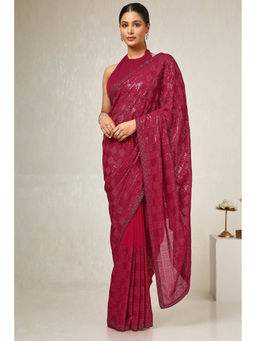 Soch - Women's Pink Georgette Embellished Saree with Unstitched Blouse