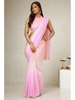 Soch - Women's Pink Tissue Ombre Saree with Unstitched Blouse