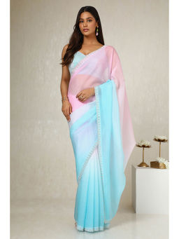 Soch - Women's Blue Tissue Ombre Saree with Unstitched Blouse