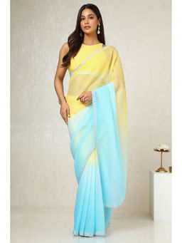 Soch - Women's Yellow Tissue Ombre Saree with Unstitched Blouse