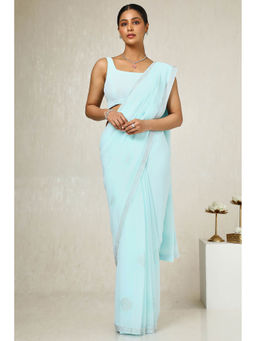 Soch - Women's Blue Georgette Embellished Saree with Unstitched Blouse