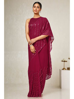 Soch - Women's Pink Georgette Embellished Saree with Unstitched Blouse