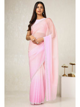 Soch - Women's Peach Organza Ombre Saree with Unstitched Blouse