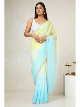 Soch - Women's Yellow Organza Ombre Saree with Unstitched Blouse