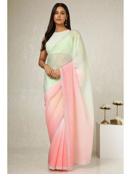 Soch - Women's Light Green Organza Ombre Saree with Unstitched Blouse