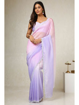 Soch - Women's Lavender Organza Ombre Saree with Unstitched Blouse