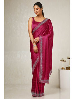 Soch - Women's Magenta Satin Embellished Saree with Unstitched Blouse