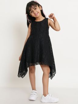 Creative Kids - Girls Black Velvet Print A-line Dress