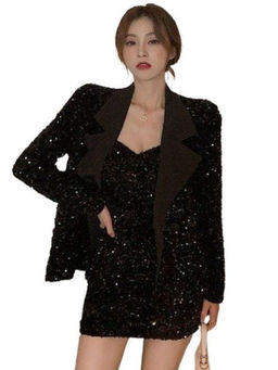 Loveable Creations By Muskan - Starry Whisper Sequin Dress with Blazer Set