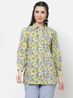 DART STUDIO - White Hand Block Printed Cotton Shirt