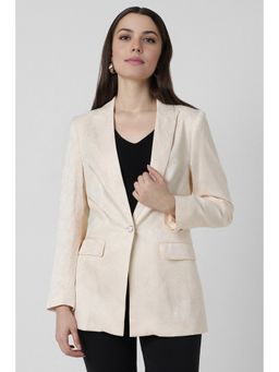 Van Heusen - Women Beige Solid Regular Fit Party Blazer