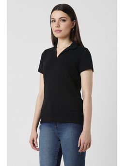 Van Heusen - Women Beige Solid Casual Stylized Neck Polo T-Shirt