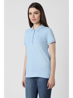 Van Heusen - Women Blue Solid Casual Stylized Neck Polo T-Shirt
