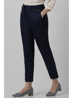 Van Heusen - Women Navy Textured Formal Slim Fit Trousers