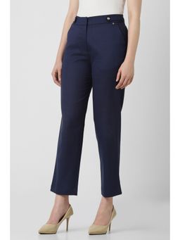 Van Heusen - Women Navy Check Formal Regular Fit Trousers