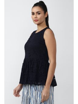 Van Heusen - Women Navy Textured Casual Round Neck Top