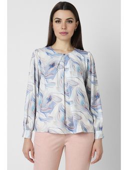 Van Heusen - Women White Print Formal Round Neck Top