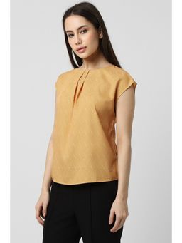 Van Heusen - Women Yellow Print Formal Round Neck Top
