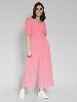 American Eagle - Women Pink Sweetheart Wide-Leg Jumpsuit