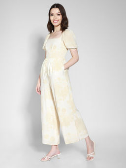 American Eagle - Cream Puff Sleeve Wide-Leg Jumpsuit