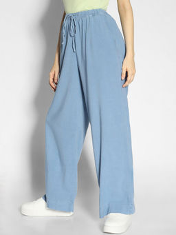 American Eagle - Women Blue High-Waisted Wide-Leg Pull-On Pant