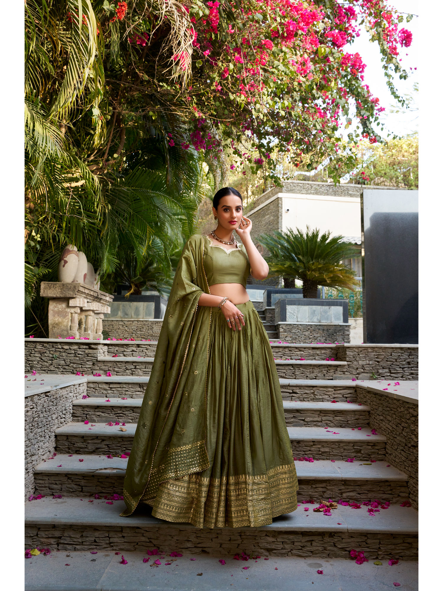 jatriqq Pure Chanderi With Zari Weaving Stitched Lehenga With Unstitched Blouse & Dupatta-picture-40