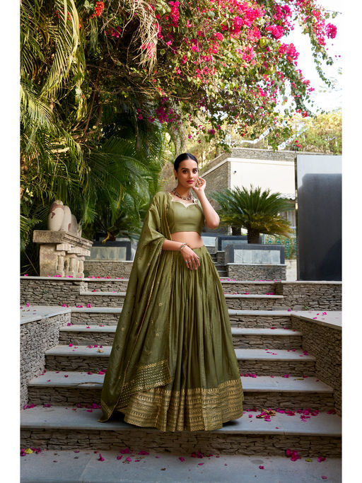 JATRIQQ Pure Chanderi With Zari Weaving Stitched Lehenga With Unstitched Blouse & Dupatta