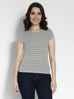 American Eagle - Women Green Hey Baby Stripes Short-Sleeves Ribbed T-Shirt