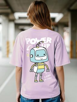 Bewakoof - Women's Purple Power Up Graphic Printed Oversized T-shirt