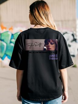 Bewakoof - Women's Black Anti Hero Graphic Printed Oversized T-shirt