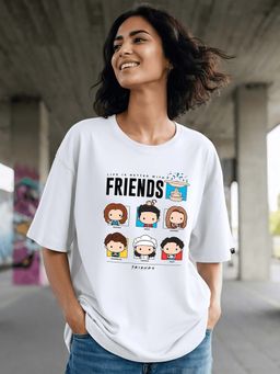 Bewakoof - Women's White Friends Life Graphic Printed Oversized T-shirt