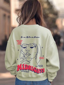 Bewakoof - Women's Green Midnight Graphic Printed Oversized Sweatshirt