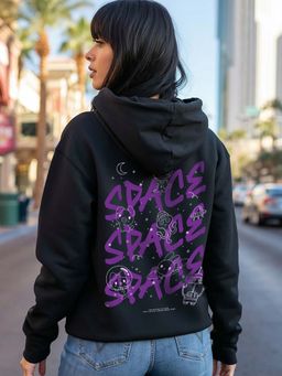 Bewakoof - Women's Black Space Typography Oversized Hoodies