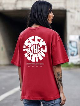 Bewakoof - Women's Red Peace Seeker Graphic Printed Oversized T-shirt