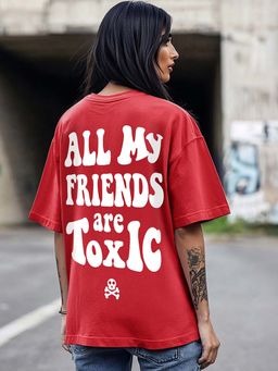 Bewakoof - Women's Red Toxic Graphic Printed Oversized T-shirt