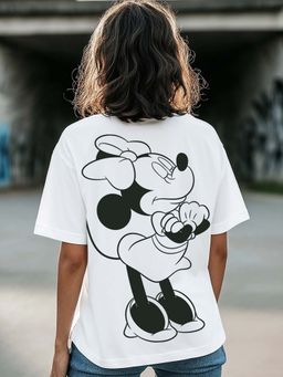 Bewakoof - Official Disney Women's White Minnie Graphic Printed Oversized T-shirt