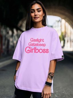 Bewakoof - Women's Purple Girl Boss Graphic Printed Oversized T-shirt