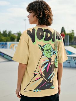 Bewakoof - Official Disney Women's Brown Yoda Graphic Printed Oversized T-shirt