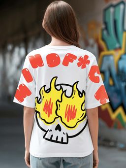 Bewakoof - Women's White Mind F*ck Graphic Printed Oversized T-shirt