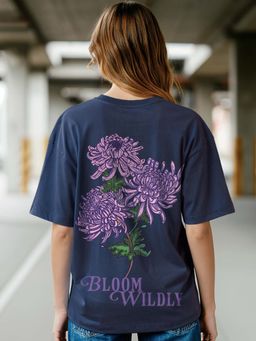 Bewakoof - Heavy Duty 1.0 Women's Blue Bloom Wildly Graphic Printed Oversized T-shirt